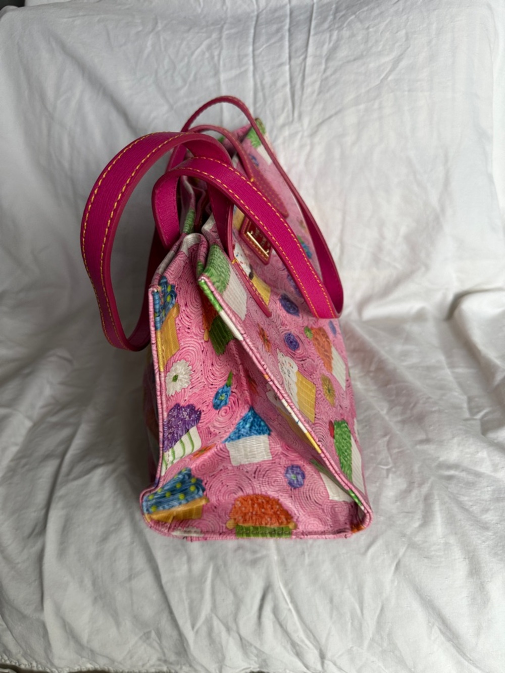 Pink Cupcake Print Tote Bag with Hot Pink Handles - Picture 4 of 10